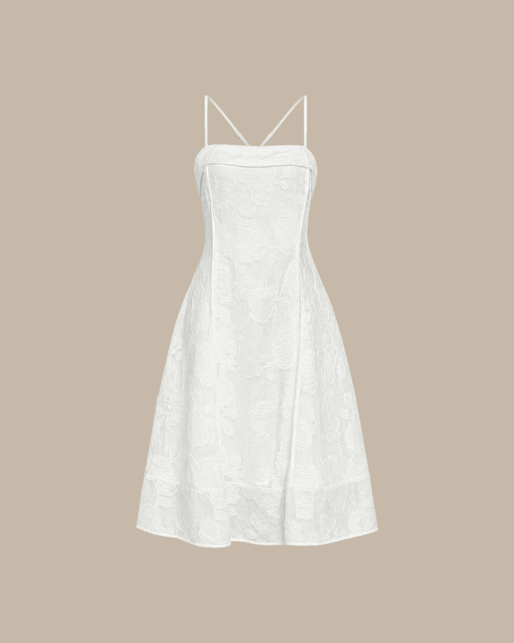 White Square Neck Jacquard Slip Midi Dress