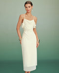 Apricot Ruffle Slip Chiffon Midi Dress