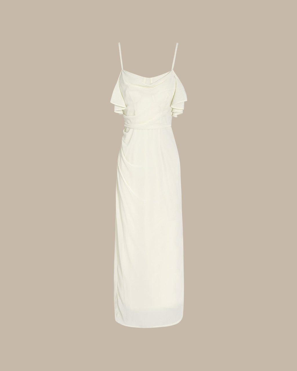 Apricot Ruffle Slip Chiffon Midi Dress