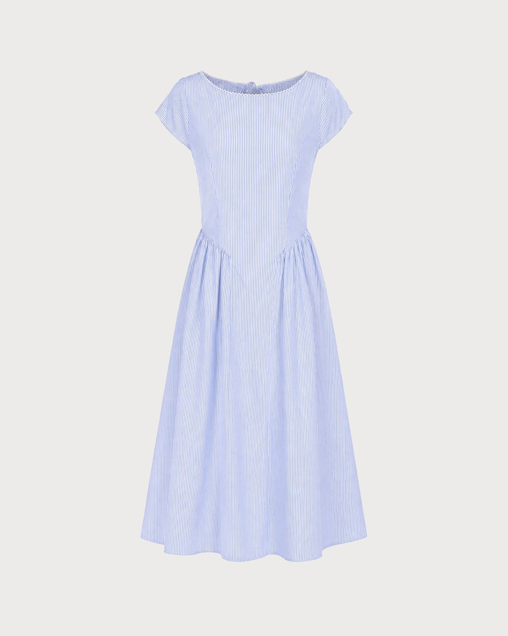 Blue Boat Neck Shirred Midi Dress