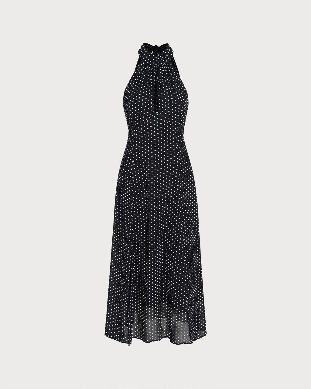 Black Polka Dot Halter Midi Dress