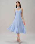 Blue Lace Splicing Slip Midi Dress