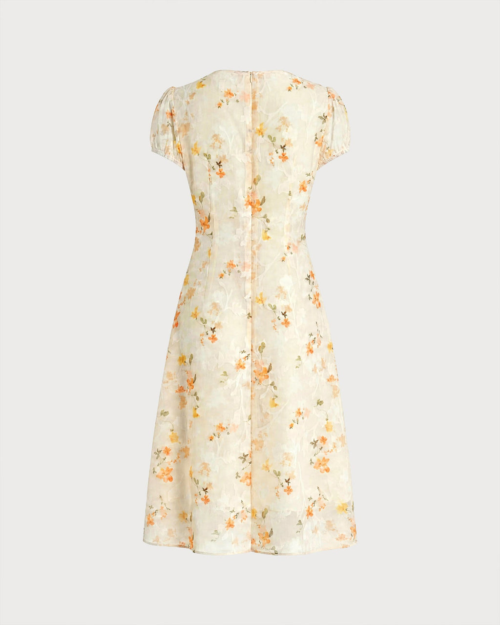 Yellow Puffed Sleeve Jacquard Midi Dress