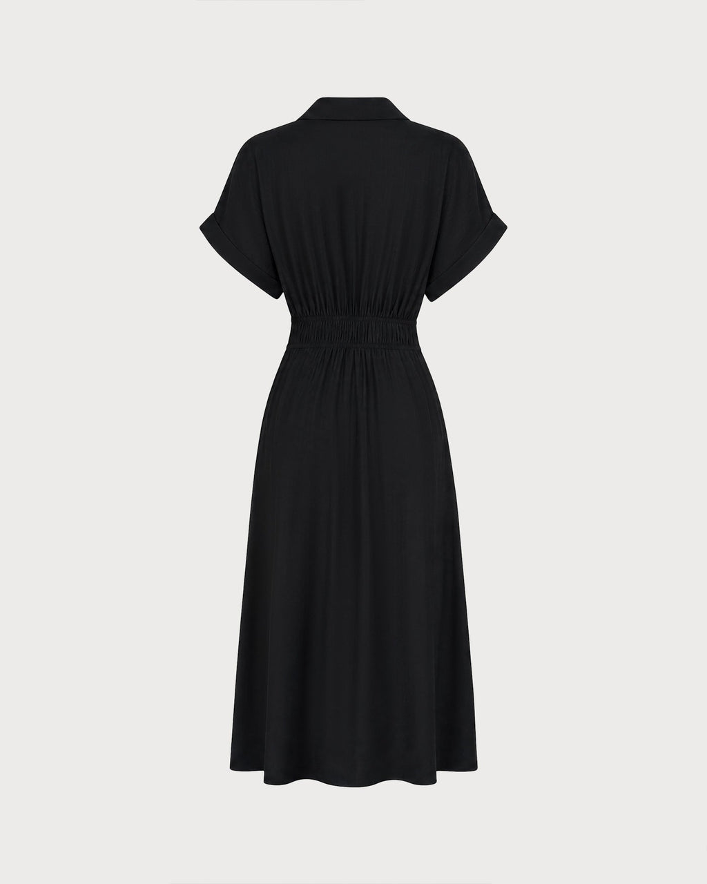 Black V Neck Drop Shoulder Midi Dress