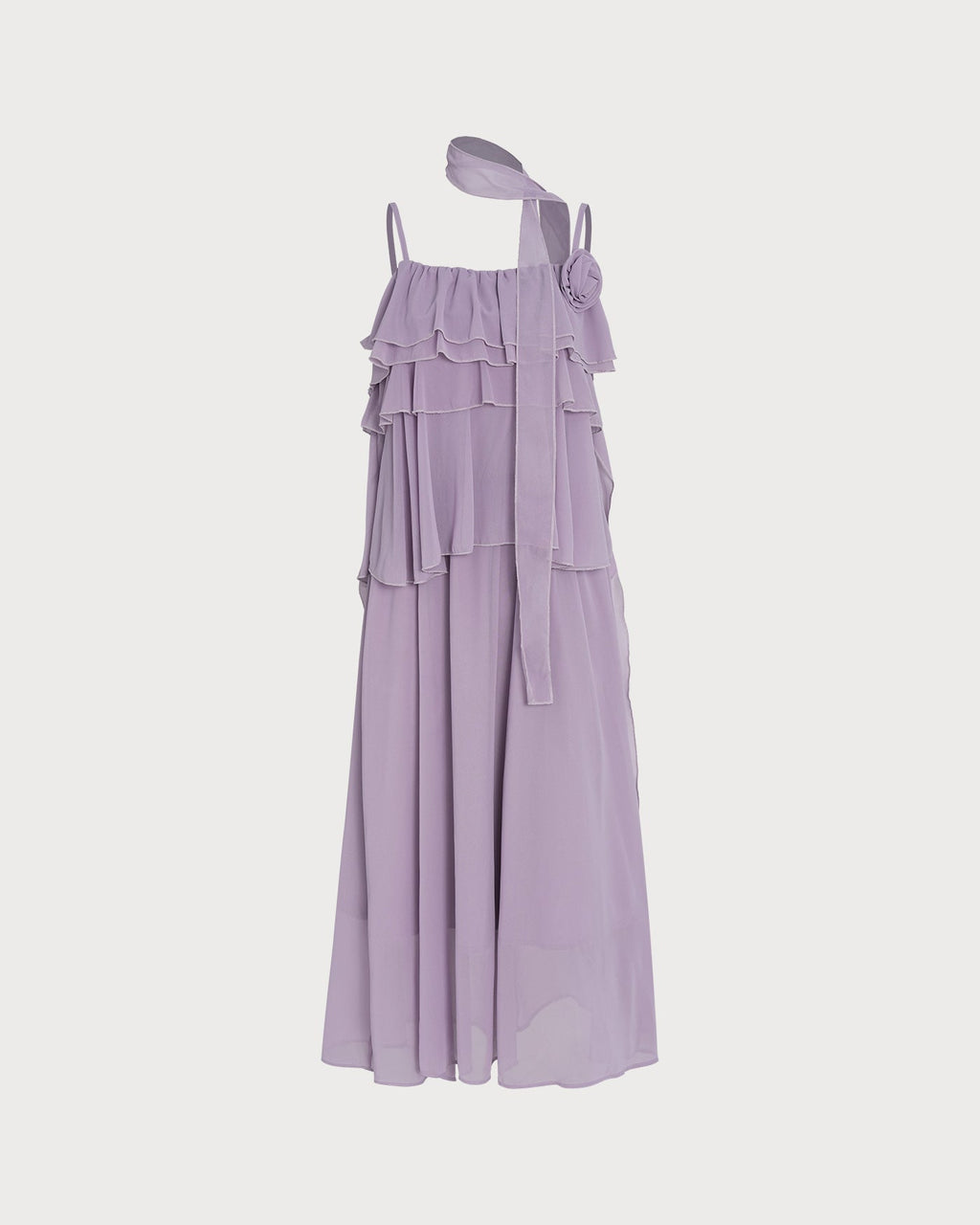 Purple Flowers Ruffle Slip Midi Dress