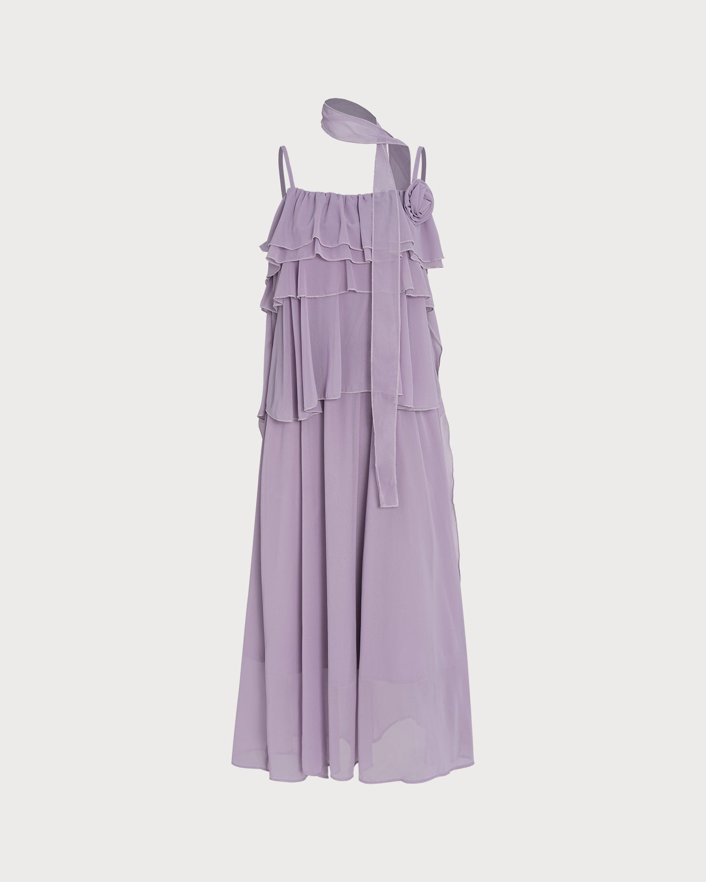 Purple Flowers Ruffle Slip Midi Dress