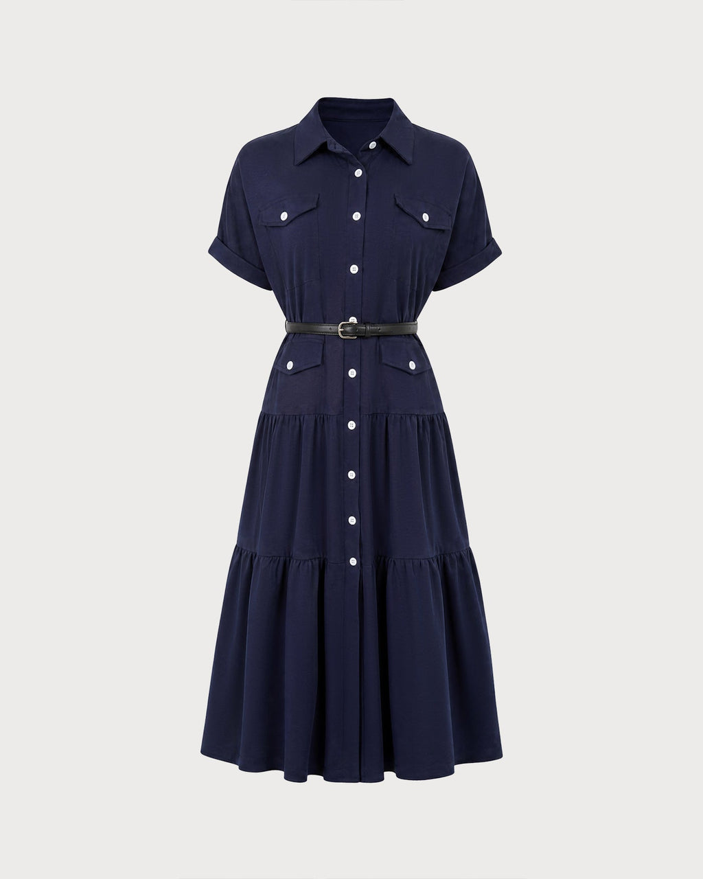 Blue Collar Pockets Button Tunic Midi Dress