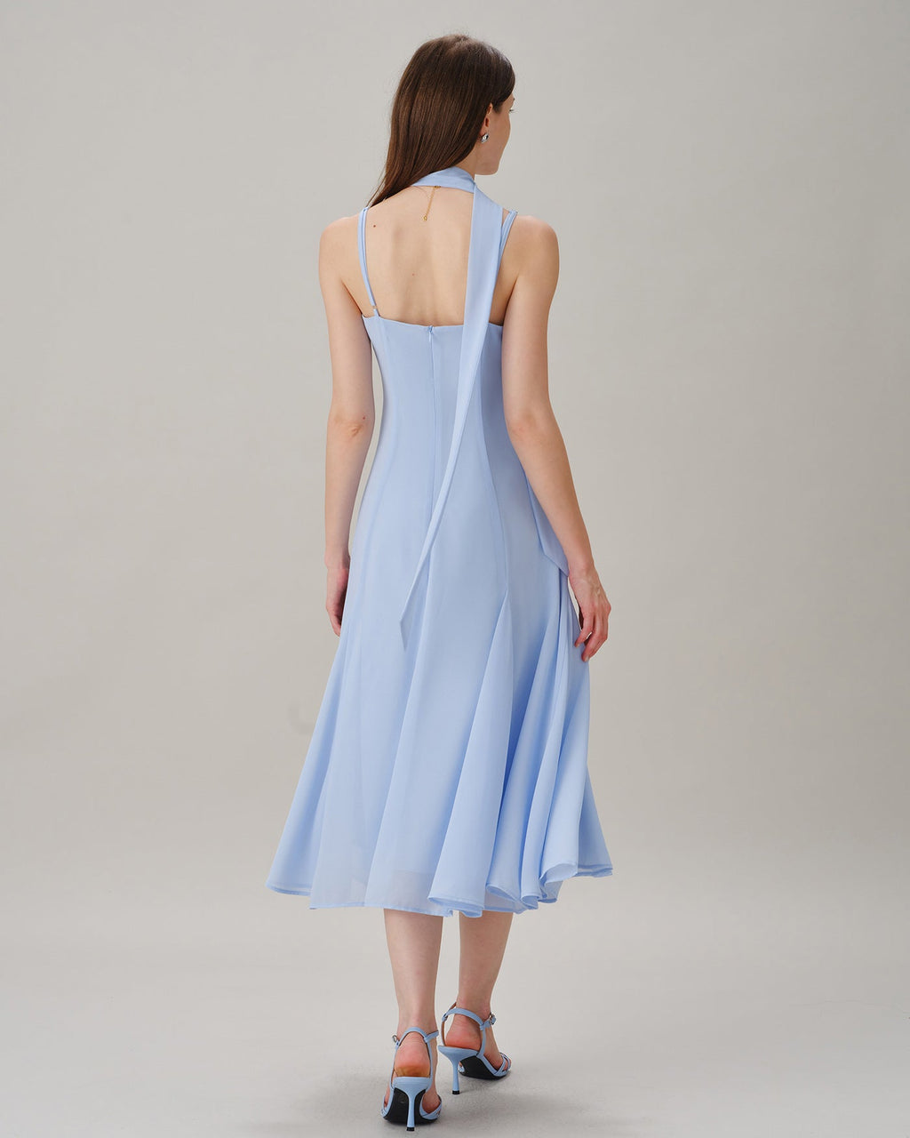 Blue Lace Splicing Slip Midi Dress