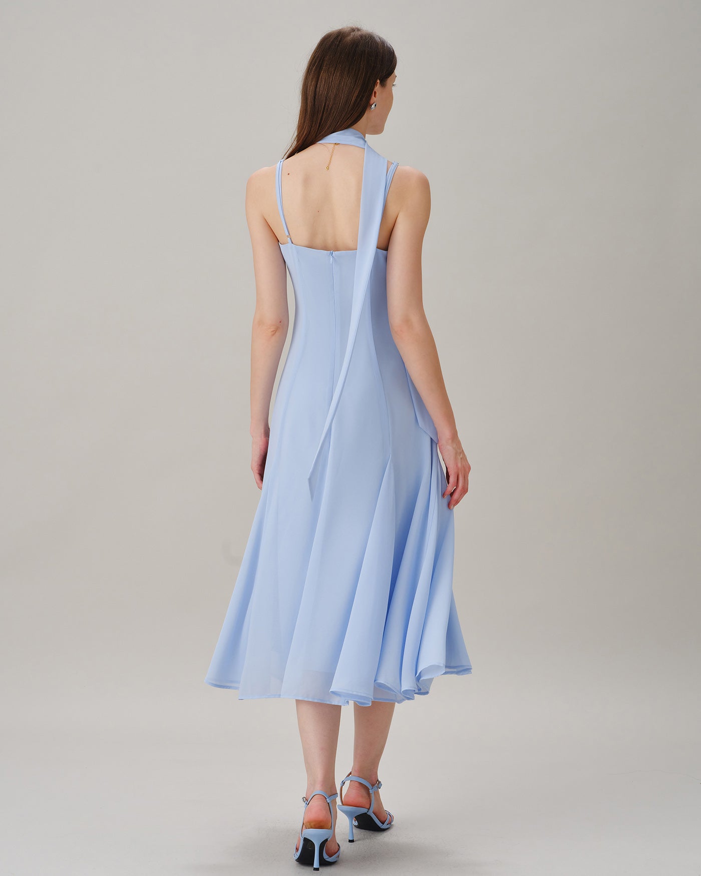 Blue Lace Splicing Slip Midi Dress
