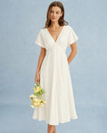 Apricot V Neck Cowl Sleeve Midi Dress