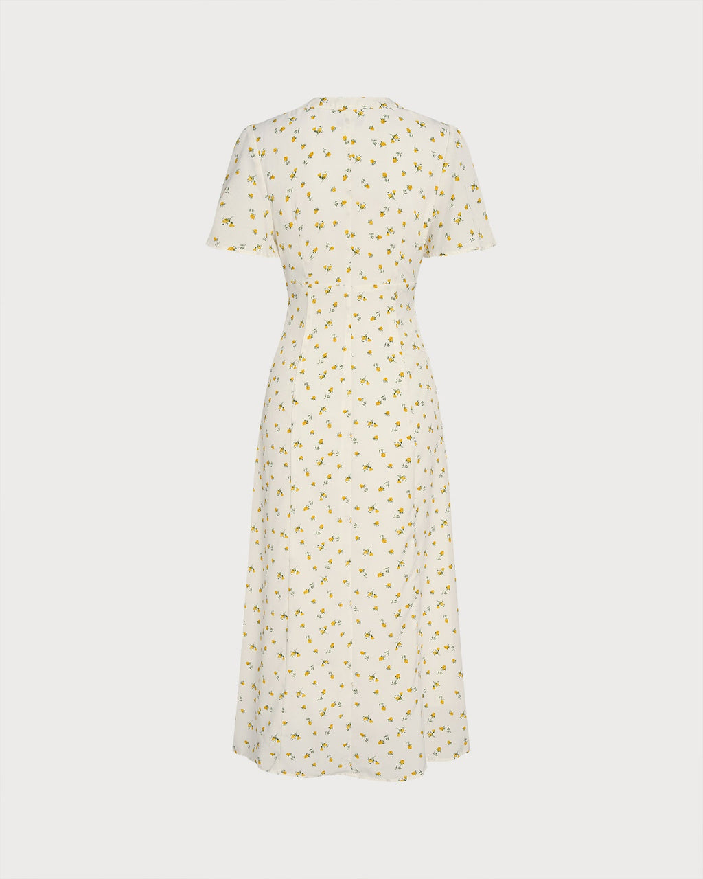 Yellow V Neck Floral Slit Midi Dress