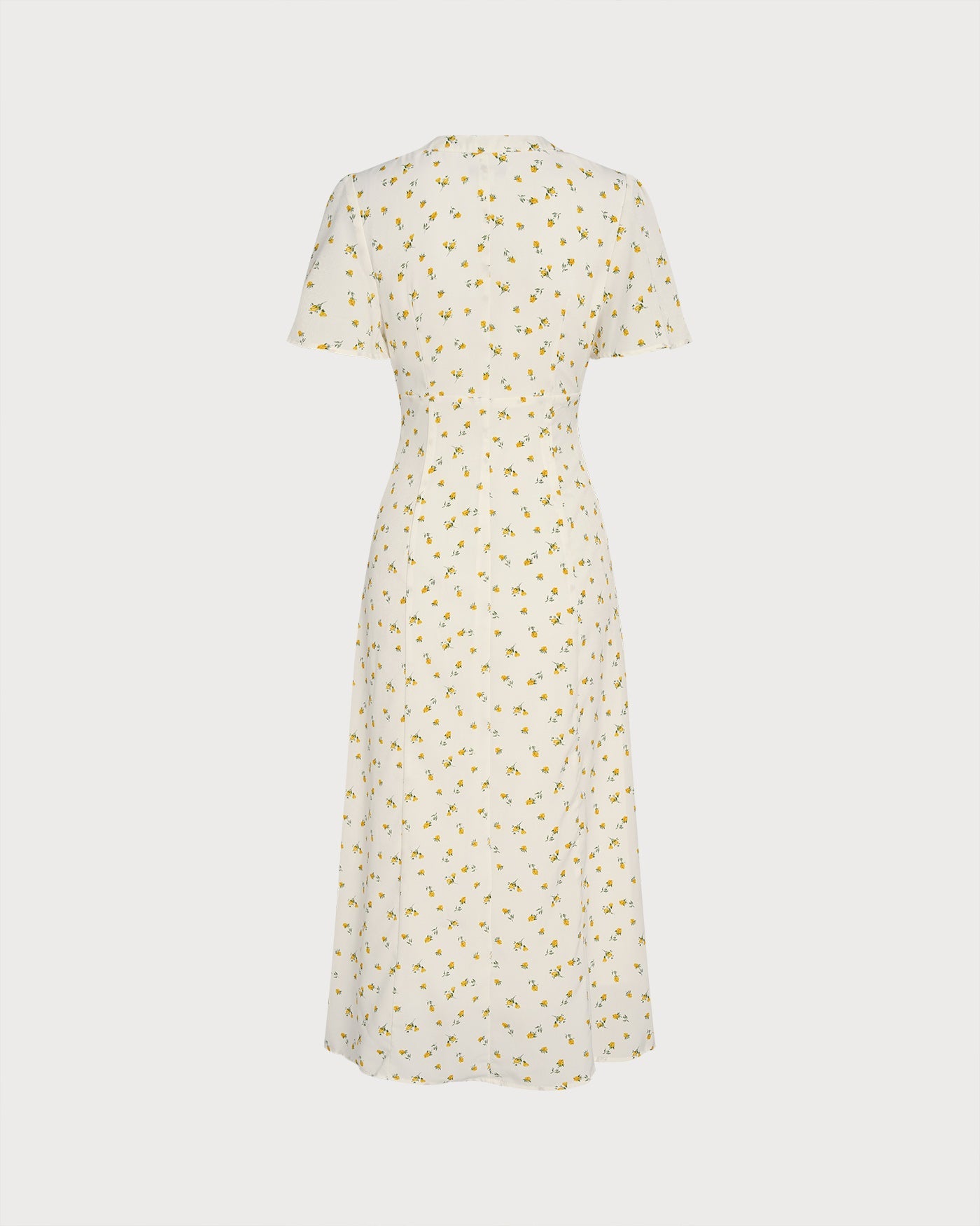 Yellow V Neck Floral Slit Midi Dress