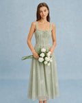 Green Jacquard Slip A-Line Midi Dress