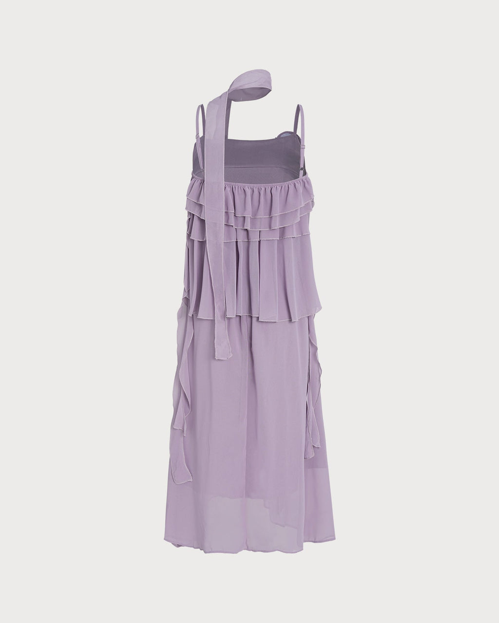 Purple Flowers Ruffle Slip Midi Dress