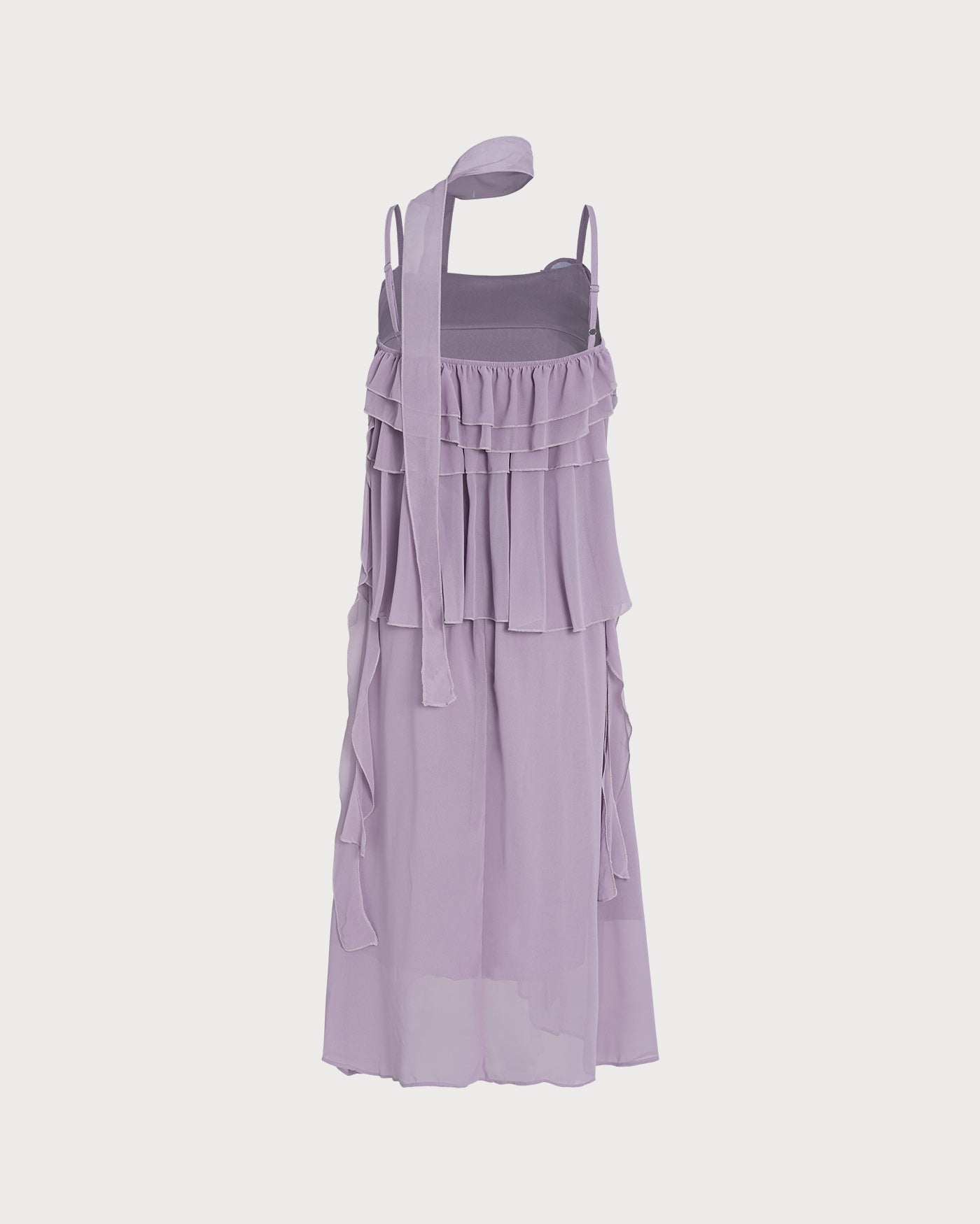 Purple Flowers Ruffle Slip Midi Dress