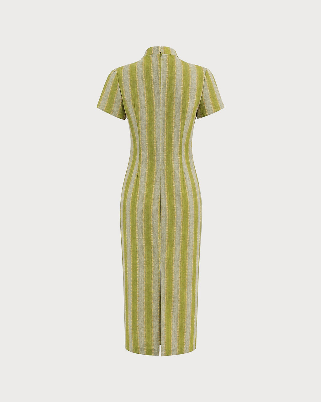 Green Mandarin Collar Tunic Midi Dress