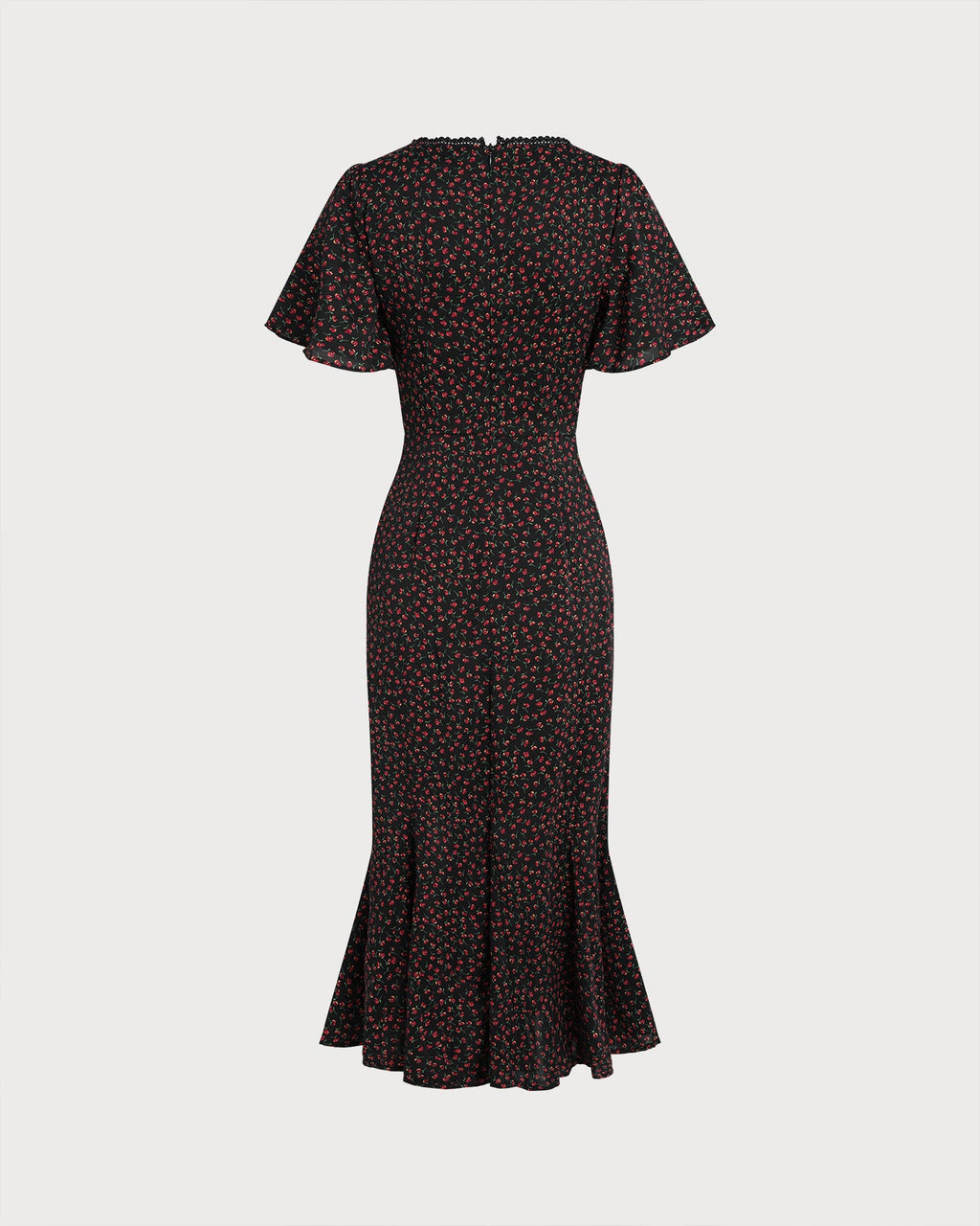 Black Square Neck Butterfly Sleeve Floral Midi Dress