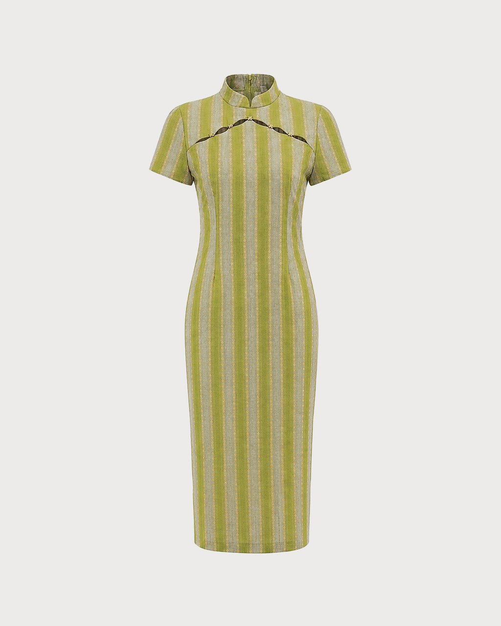 Green Mandarin Collar Tunic Midi Dress