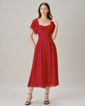 Red Sweetheart Neck Tie Lace Midi Dress