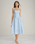 Blue Jacquard Pockets Slip Midi Dress