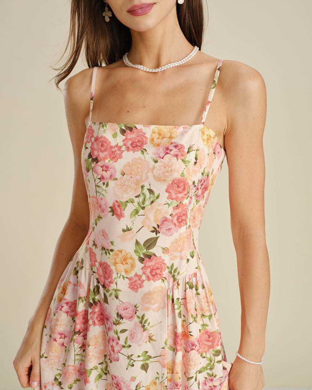 Floral Ruched Slip A-Line Midi Dress