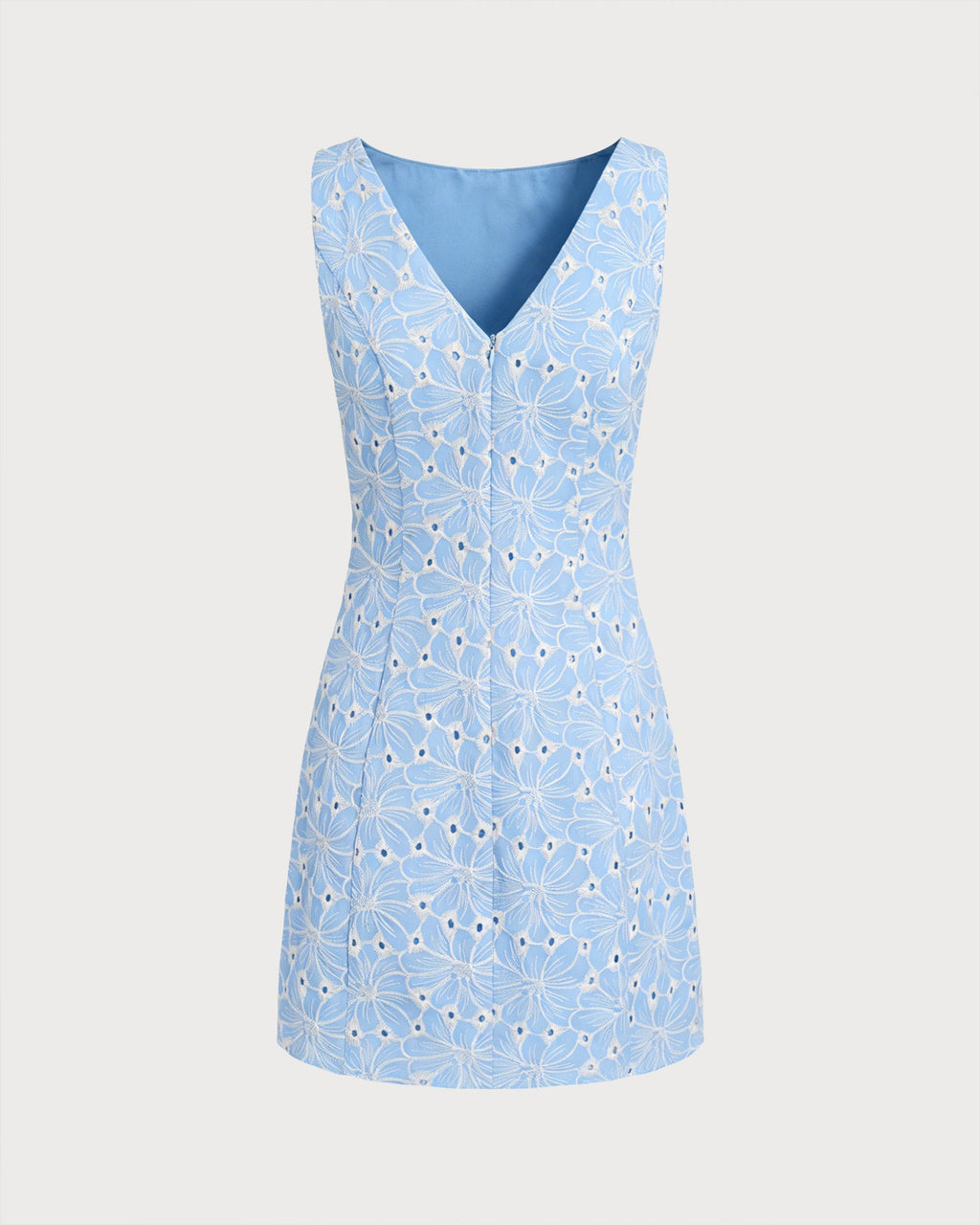 Blue Embroidery Sleeveless Mini Dress