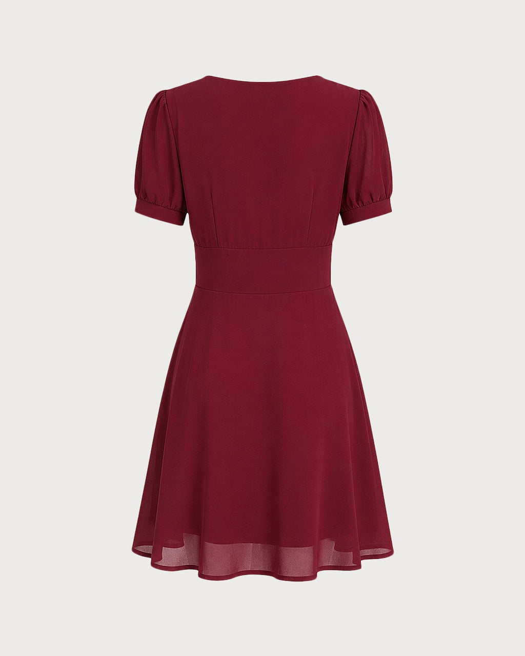 Red V Neck Puffed Sleeve Mini Dress