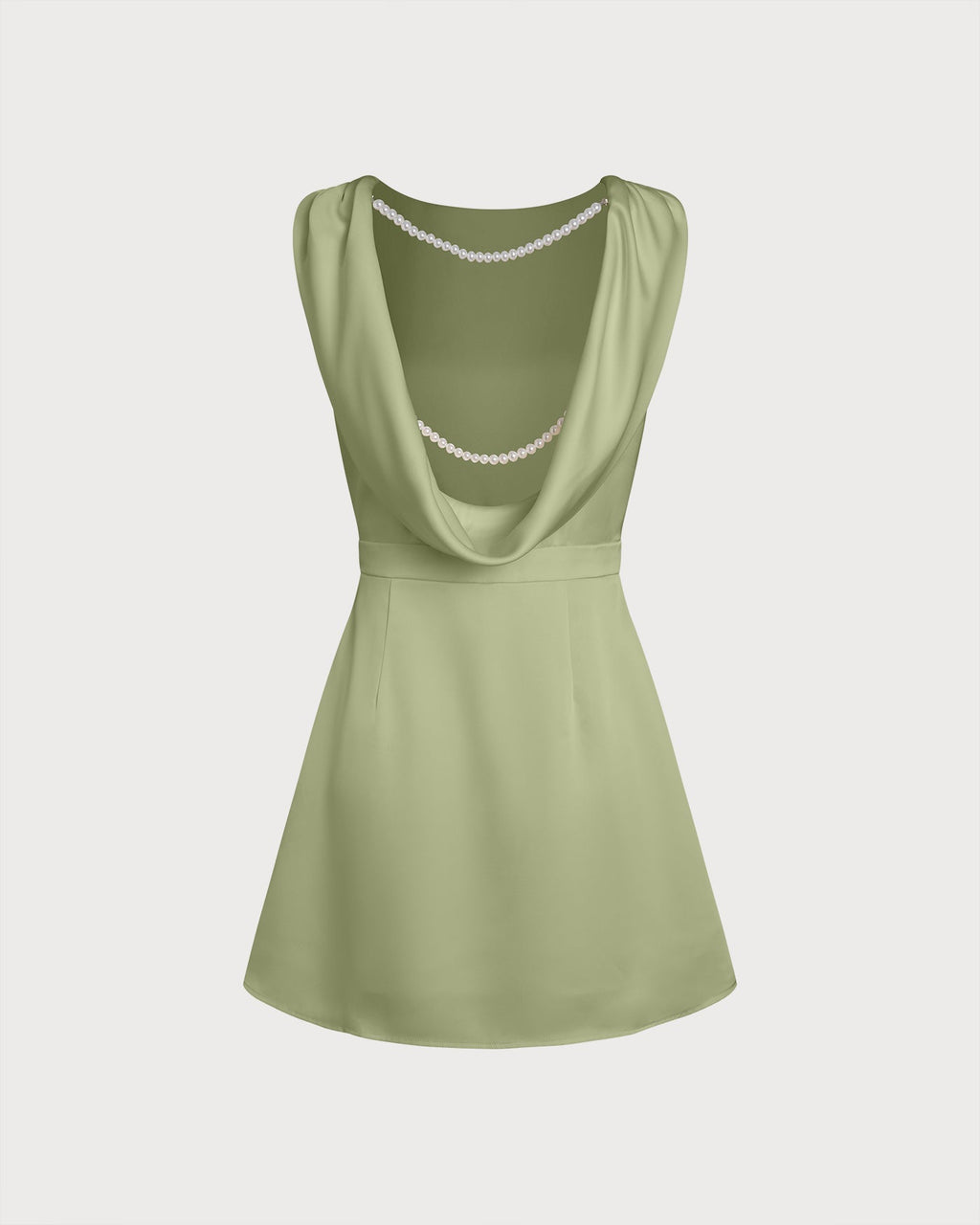 Green Boat Neck Pearl Satin Mini Dress