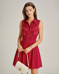 Red Collar Lace Button Mini Dress
