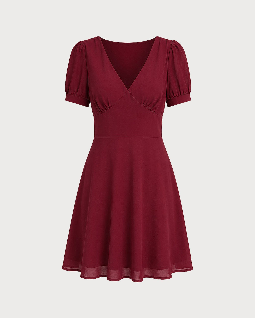 Red V Neck Puffed Sleeve Mini Dress