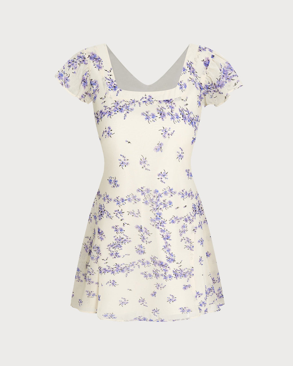 Apricot Square Neck Tie Floral Mini Dress