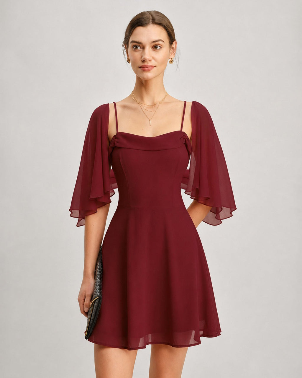 Red Ruched Slip Chiffon Mini Dress