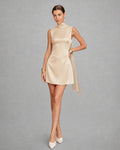 Apricot Boat Neck Tie Satin Mini Dress