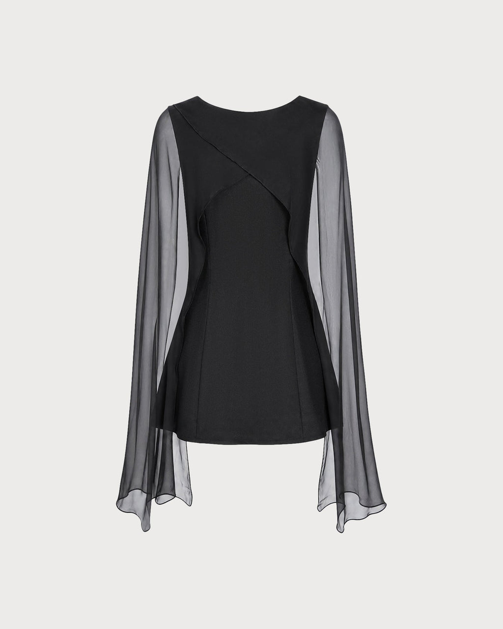 Black Boat Neck Flowy Mini Dress