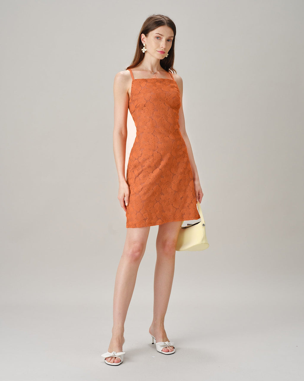 Caramel Square Neck Textured Slip Mini Dress