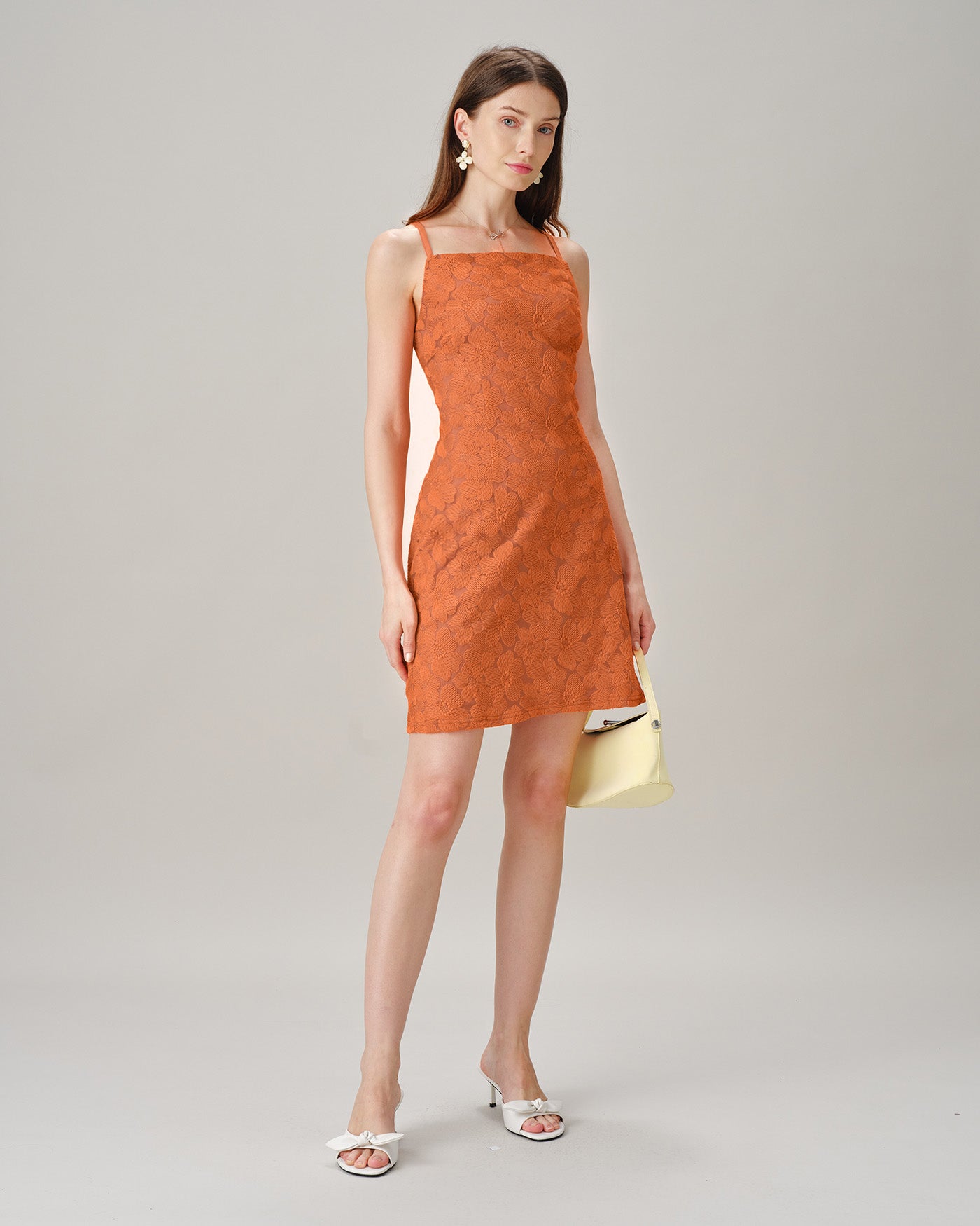 Caramel Square Neck Textured Slip Mini Dress