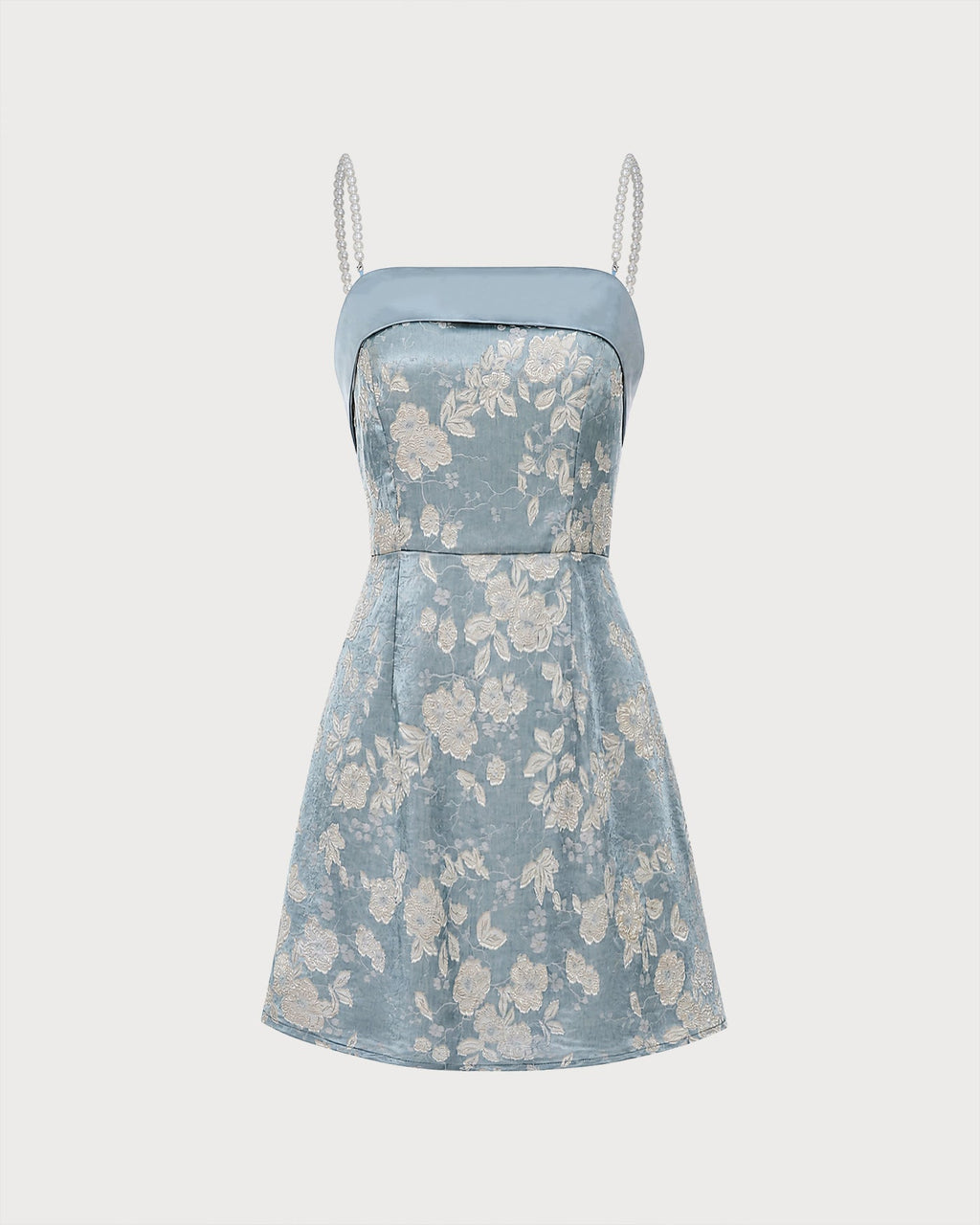 Blue Square Neck Pearl Jacquard Mini Dress