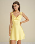 Yellow Cowl Neck Satin Mini Dress